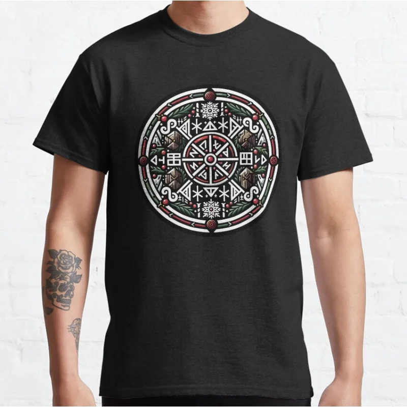 

Norse Christmas Nordic viking symbol helm of awe retro mythology Gift t shirt Large size Tops 100% cotton printed Clothes