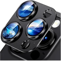 Titanium Black Metal Glass Camera Lens Screen Protector, Protection Cover for iPhone 15 Pro Max, 14 Plus, 13, 15 Pro, 14Pro