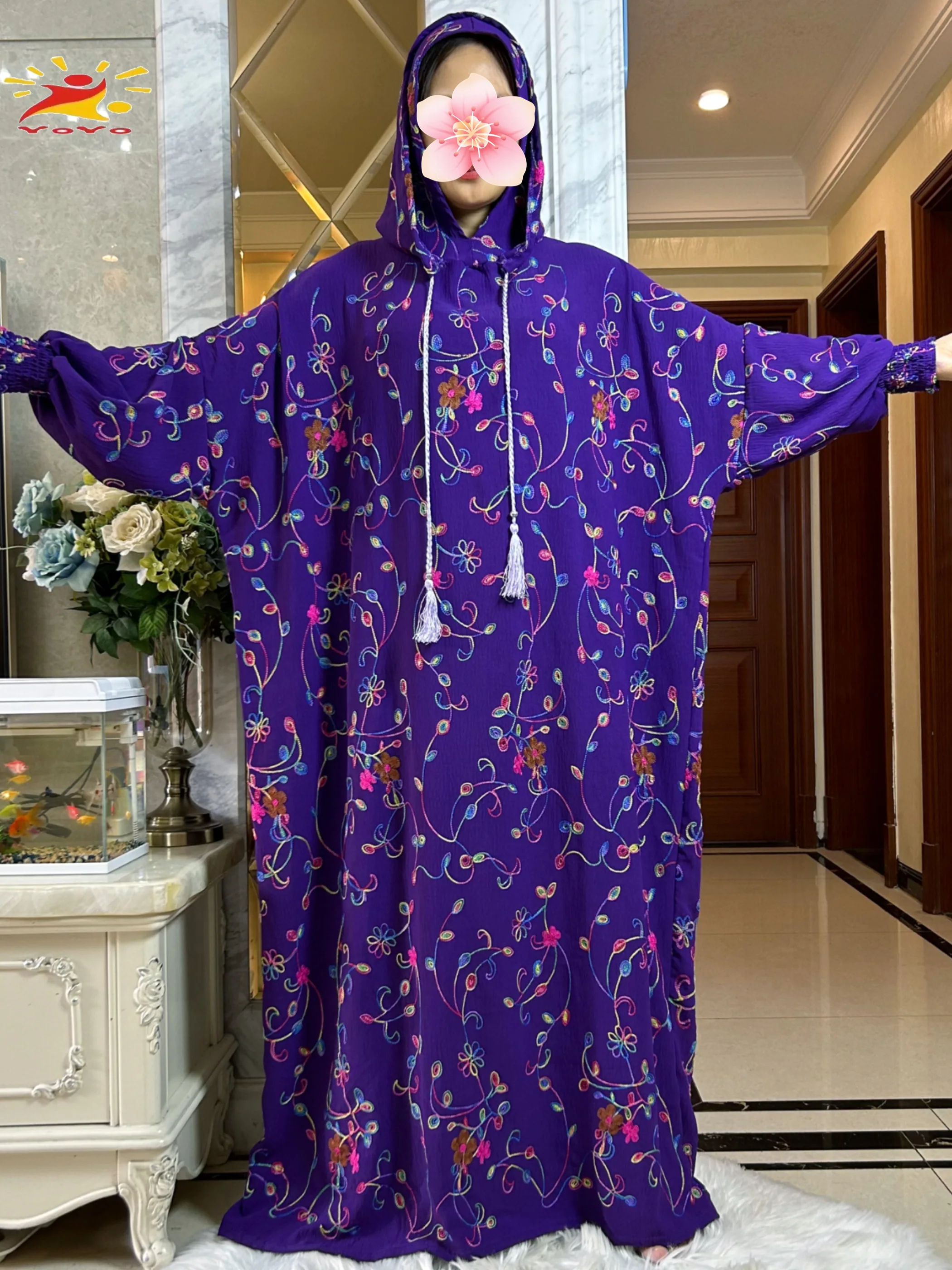 2025 New Ramadan 100% Cotton Abaya Embroidered Prayer Garment Clothing Dubai Islamic Maxi Arab Robe Muslim Women Dresses
