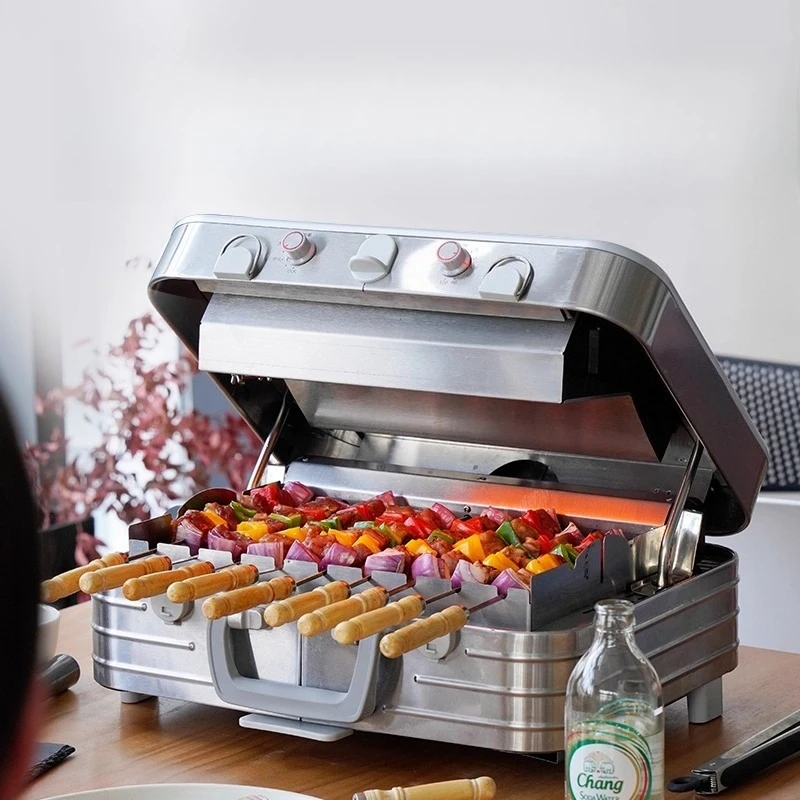 Folding electric barbecue grill Household smokeless  grill Indoor grill machine Camping barbecue automatic rotation