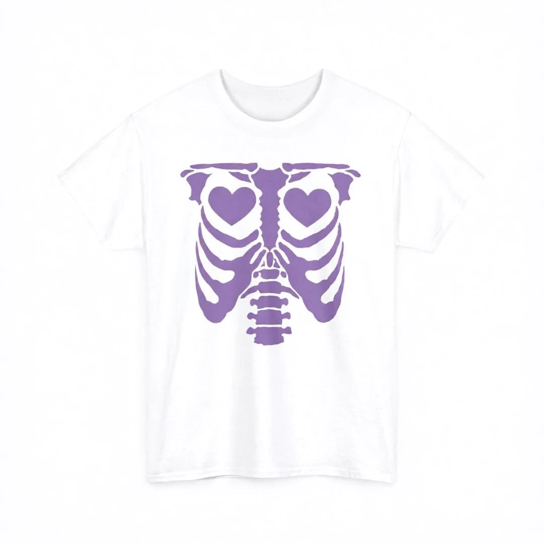 Rosa Rippen-Skelett-Fledermaus-Print Damen Oversized T-Shirt Halloween Pastell Goth Stil Kleidung Kawaii Streetwear Top Damen Herren T-Shirt – Detail 5