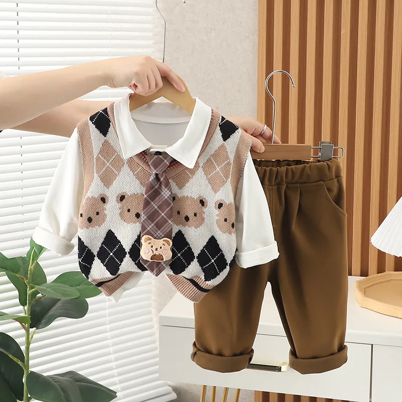 Children Three-piece Set Baby Girls Set Skirts Vest Top Outfits Korean Boys Suit Twins Kids Brother and Sister Matching Clothing