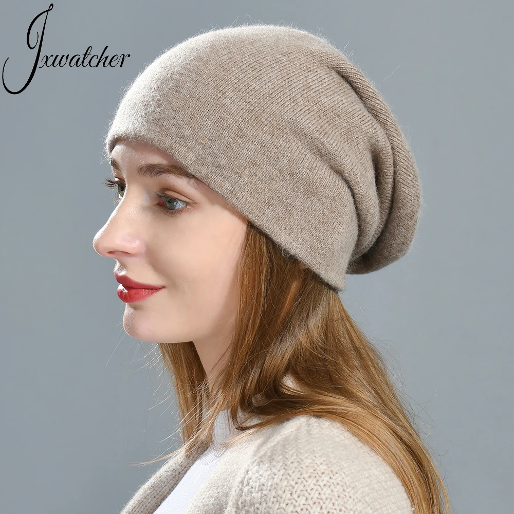 Jxwatcher Women Cashmere Slouchy Beanie Winter Hat Double Layer Warm Skullies Caps Reversible Casual Wool Hat Three Ways To Wear