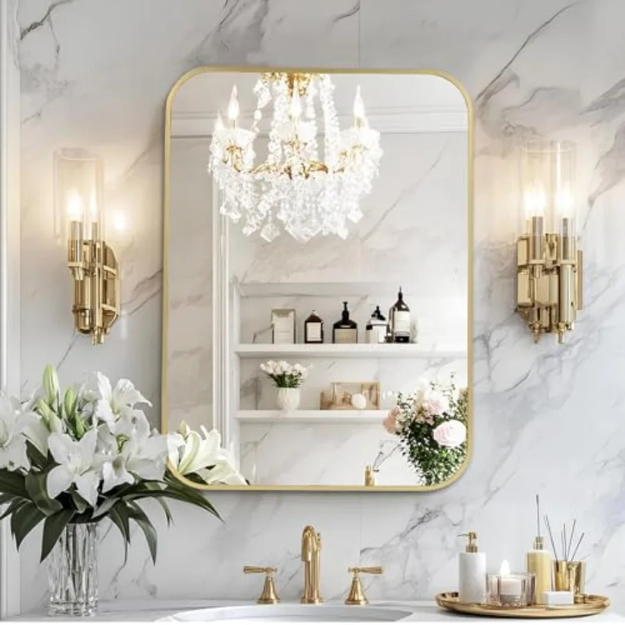 

16x20 Inch Brushed Vanity Mirror Rectangle Bathroom Mirrors for Over Sink Anti-Rust Frame and Tempered Glass Hangs Horizontally
