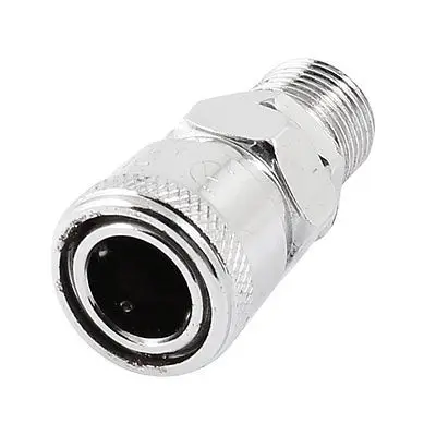Silver Tone 3/8 PT Male Thread Air Pneumatic Quick Coupling Connector