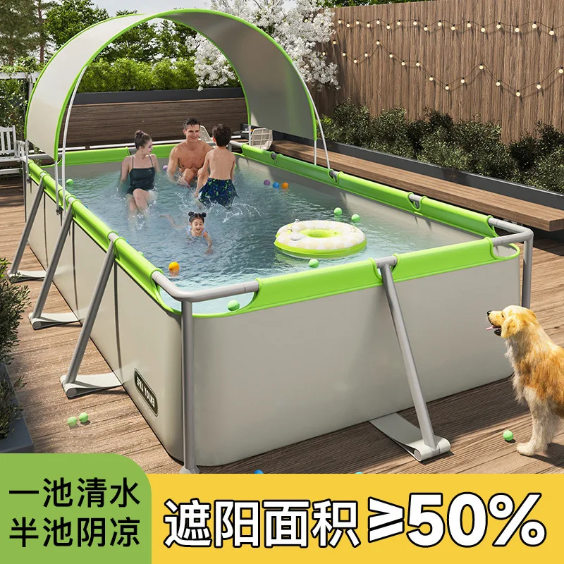 New product outdoor large non-inflatable swimming pool household square adult children's pool with shed shading wholesale