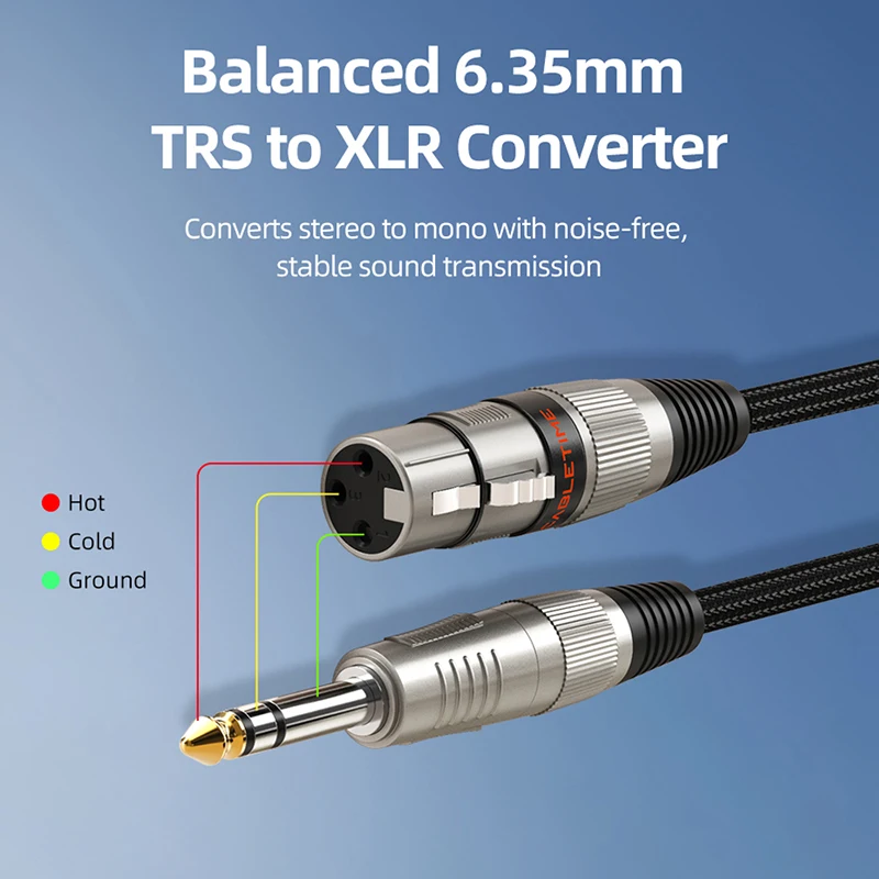 CABLETIME XLR female to 1/4 inch 6.35mm TRS stereo jack cable Microphone Audio Cables for Speaker Mixer Amplifier 1m 2m 3m 5m