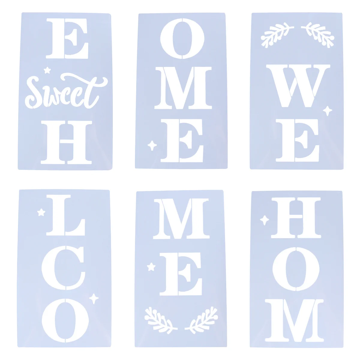 

6Pcs Hollow Letter Stencils Plastic Reusable Painting Templates for Wood Doors Porch Welcome Sign Drawing Template