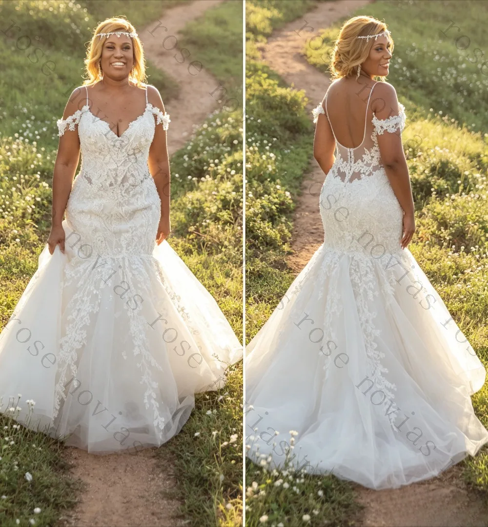 Customized Off Shoulder Lace Mermaid Wedding Dress with Tulle Skirt for Brides Elegant Plus Size Bridal Gown Perfect for Beach