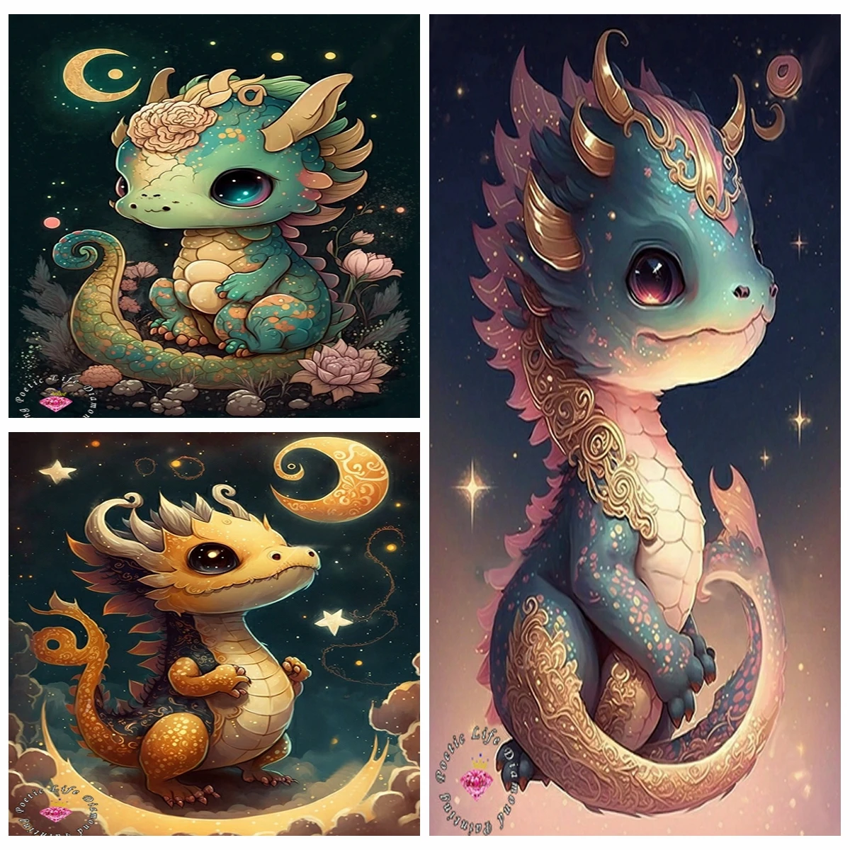 

Cartoon-Dragon DIY Diamond Painting Embroidery Chinese Zodiac Cute Animals Anime Cross Stitch Kit Mosaic Craft Decor Kid's Gifts