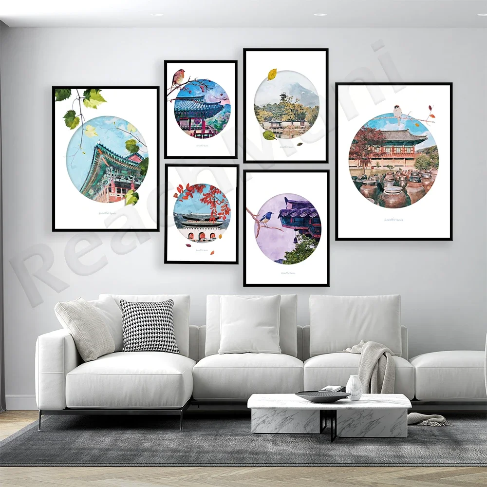 korean poster, korean painting, korean travel, seoul, watercolor travel poster, travel wall art, korean painting, seoul poster