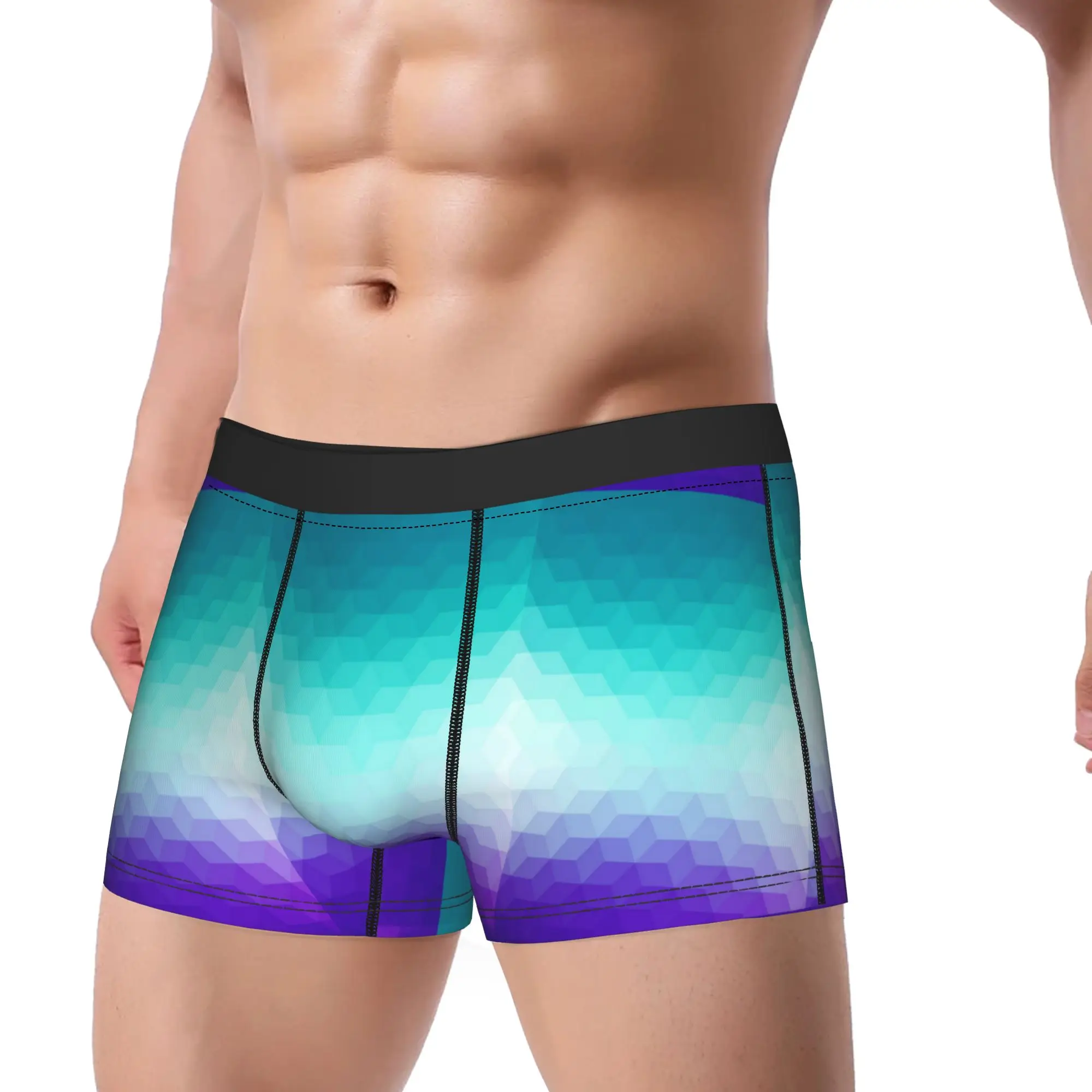 Teal Cyan Purple Hexagon Gradient Boxer Brief  Underwear Hot Sale Men Breathable Boxer Shorts Pattern Oversize Underpants