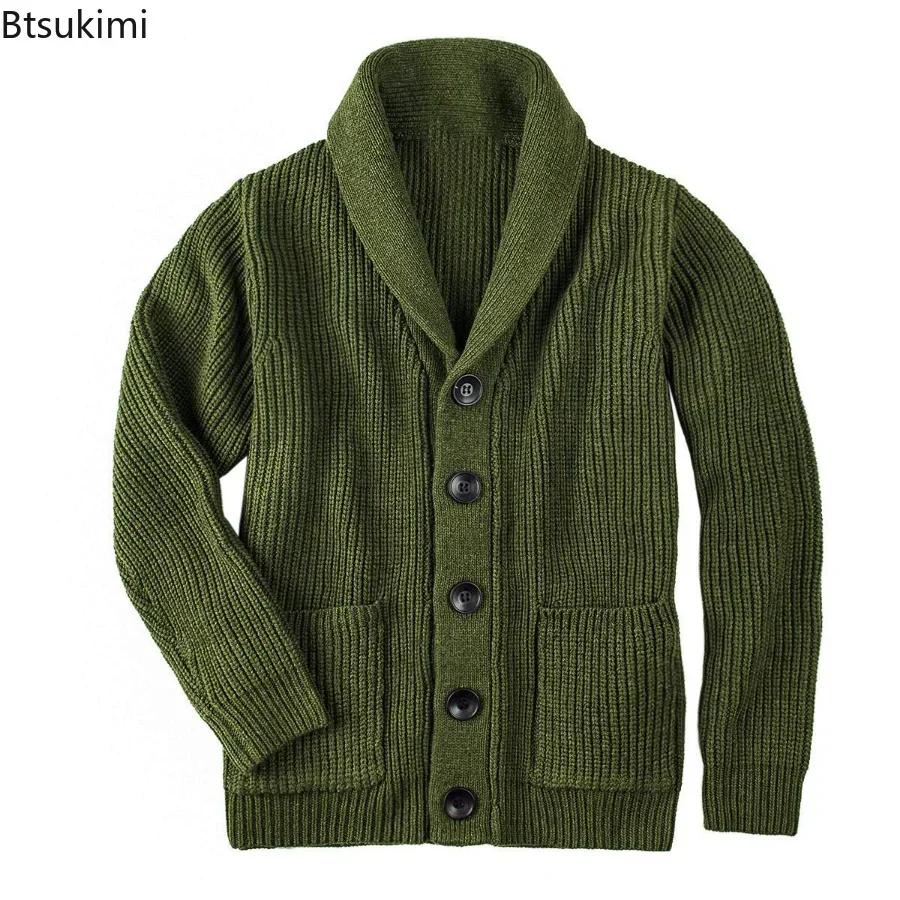 New 2024 Autumn Winter Men Shawl Collar Cardigan Sweater Classic Male Warm Sweater Cotton Pullover Mens Knitwear Clothes Male