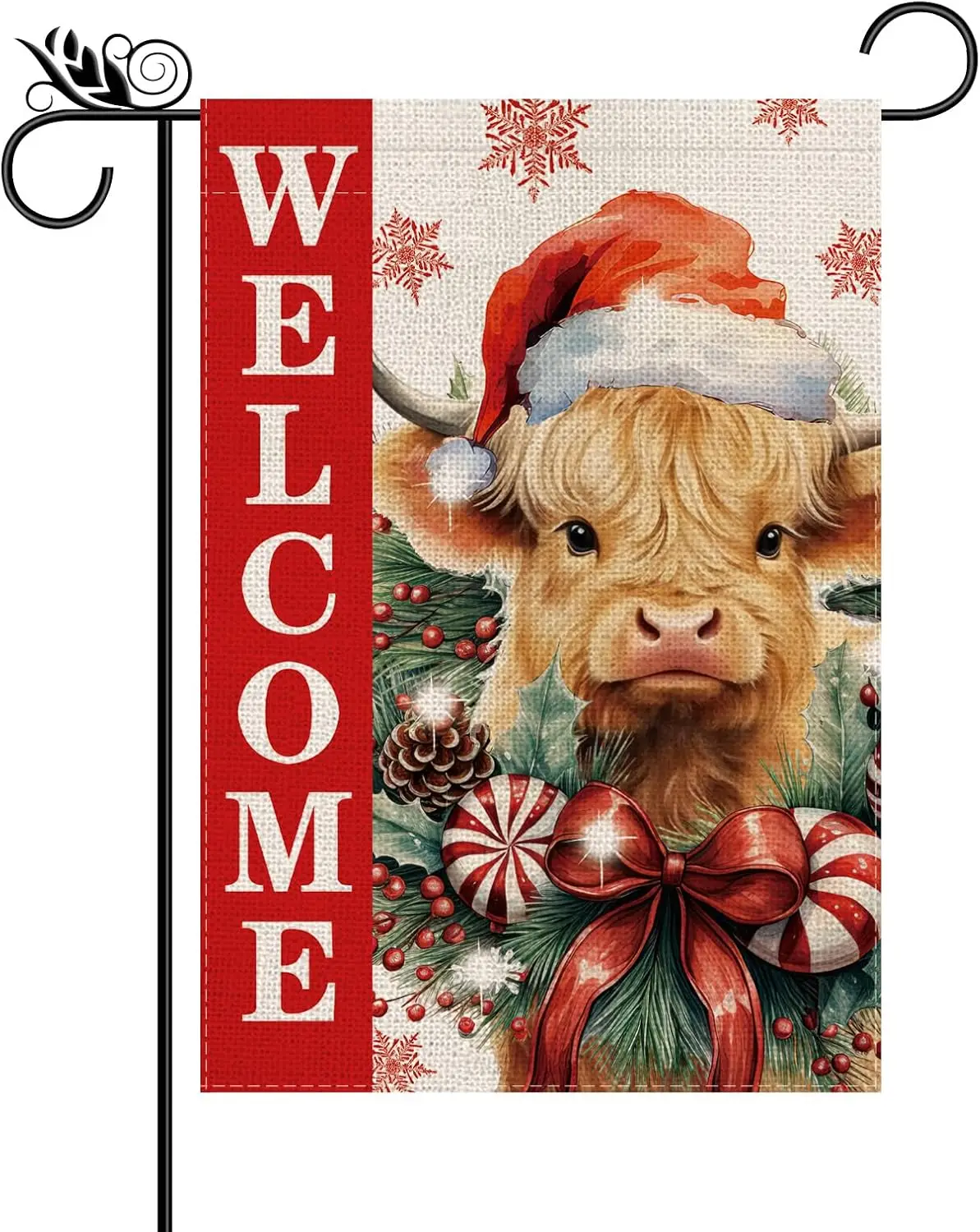 Christmas Garden Flag Welcome Xmas Cow Winter Holiday Decorations Burlap Vertical Double Sided Farmhouse Yard Lawn Outdoor Decor