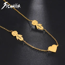 Fishhook Personalisierte Halskette Custom Name Junge Mädchen Kid Kind Kette Herz Familie Geschenk Für Frauen Mann Edelstahl Schmuck