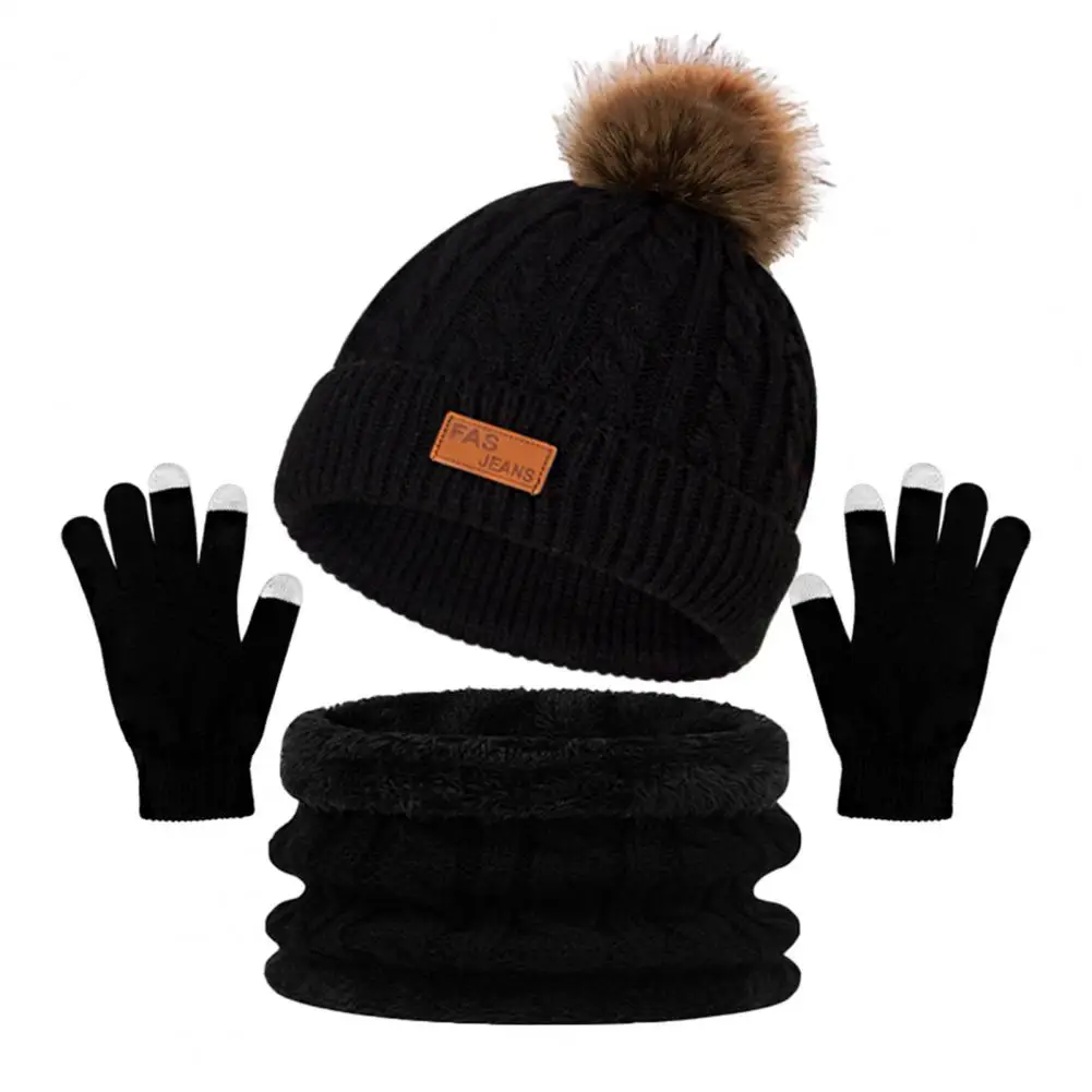 Conjunto de guantes de bufanda y sombrero para niños, conjunto de accesorios de invierno, guantes de bufanda de punto de felpa con diseño