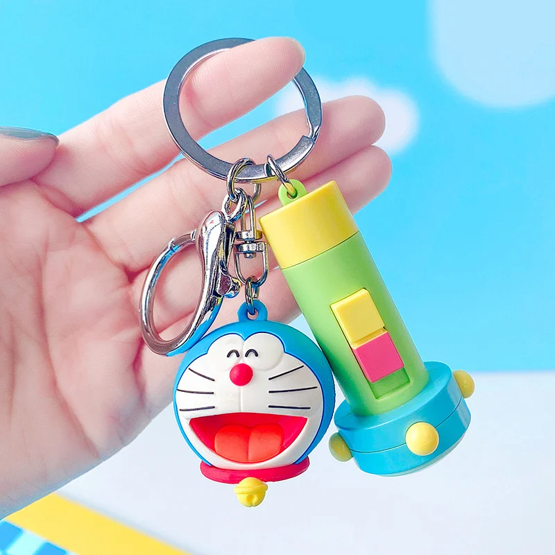 Anime Cartoon Doraemon Jingle Cat Cute Mini Flashlight Keychain Pendant Model Dolls Backpack Car Key Accessories Girls Gift