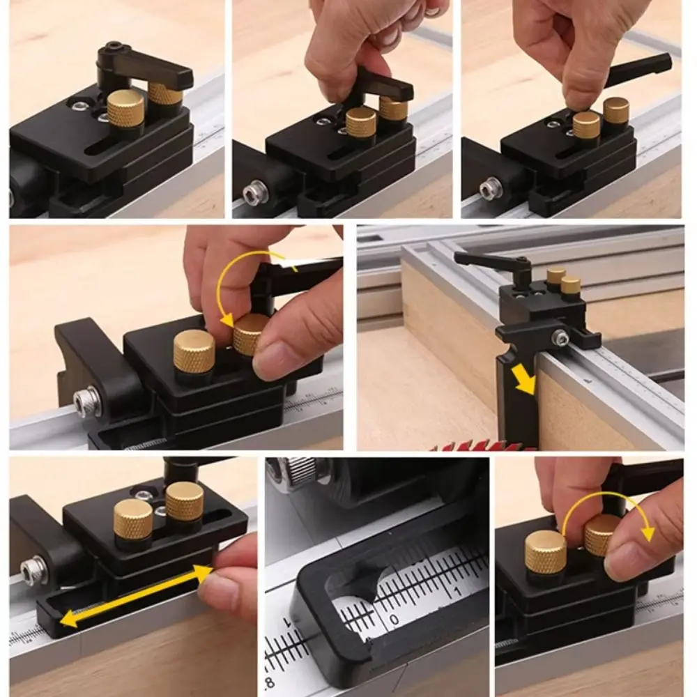 

Т-образные направляющие, деревообрабатывающая направляющая, линейка со шкалой, сверхмощная часть настольной пилы, фиксированный зажим, толкающая ручка, деревообрабатывающая торцовая дорожка