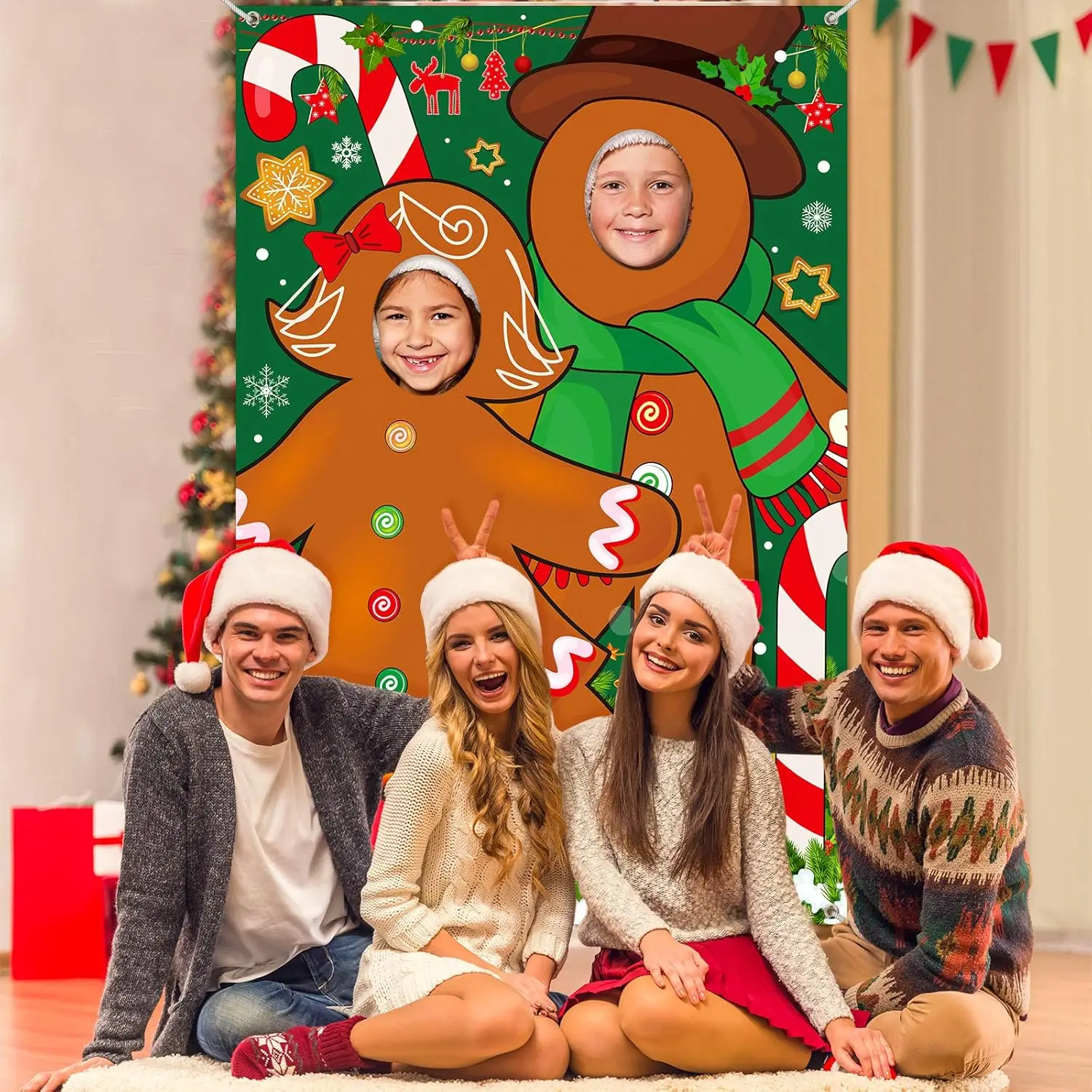 1.5 * 1M Fun Gingerbread Man Face Exposure Background Cloth Christmas Party Background Photo Decoration