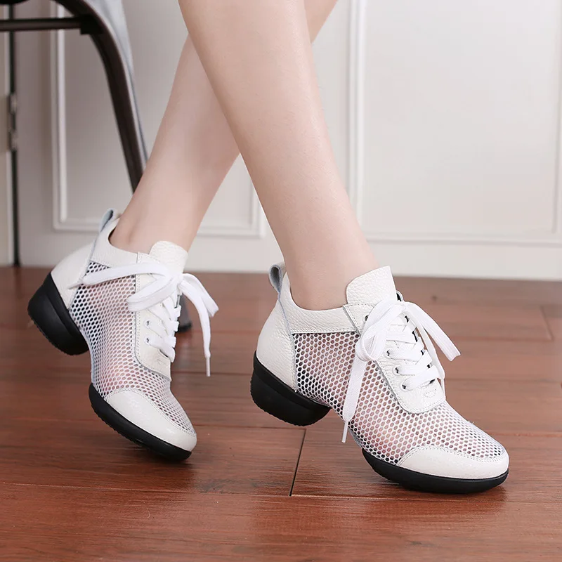 Woman Latin Jazz Ballroom Modern Dance Shoes Soft Sole Breath Genuine Leather Women Dance Shoe High Heels Ladies Dance Sneakers