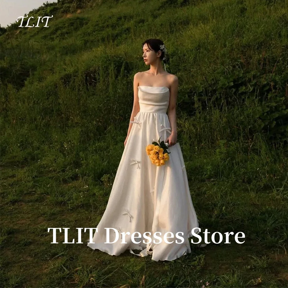 TLIT Ivory A-Line Strapless Draped Wedding Dress Prom Gowns Korea Bridal Dress Photos Shoot Customized Zipper Back Gowns