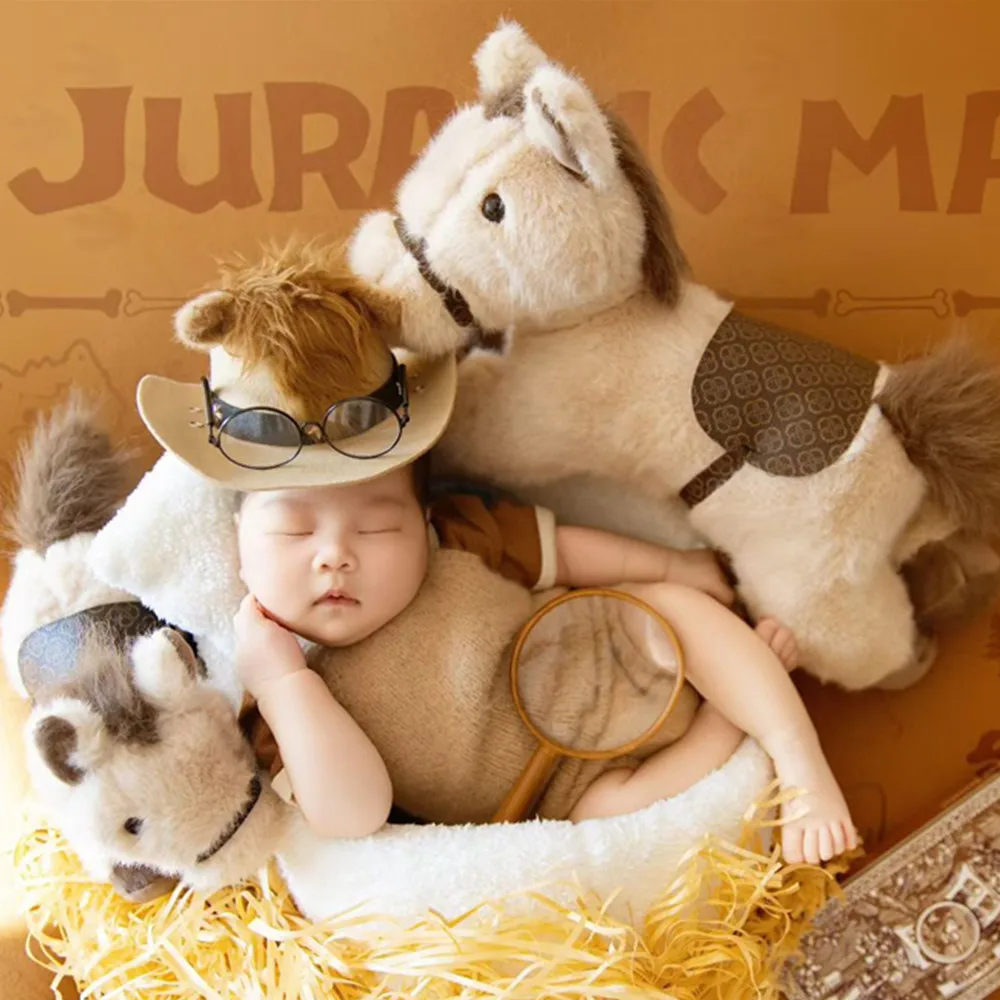 ❤️Newborn Photography Clothing Horse Hat+Top+Jumpsuit 3Pcs/set Studio Baby Photo Props Accessories Clothes Outfits Fotografia