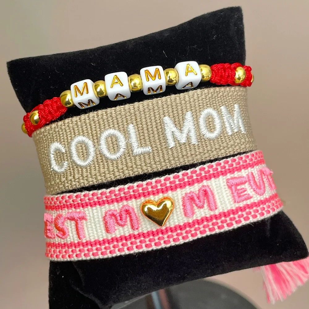 Woven Embroidery Bracelets Adjustable Bracelet Gift For Super Mom