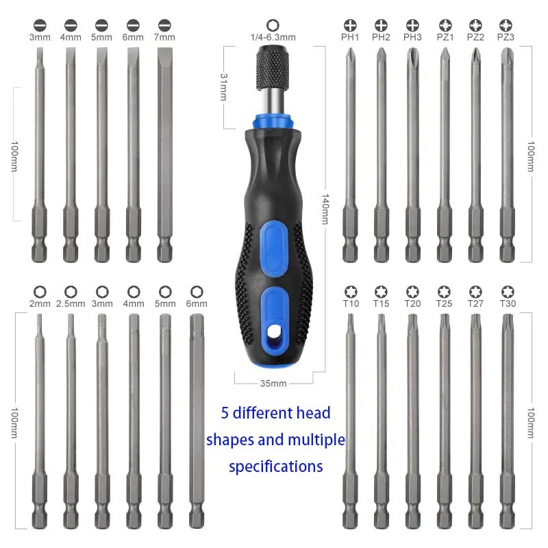 24/50pcs 75mm Extra Long Magnetic Screwdriver Bit 1/4 Screwdriver Bits Long Set Torx Flat Head Hex Driver Bits for Household Use
