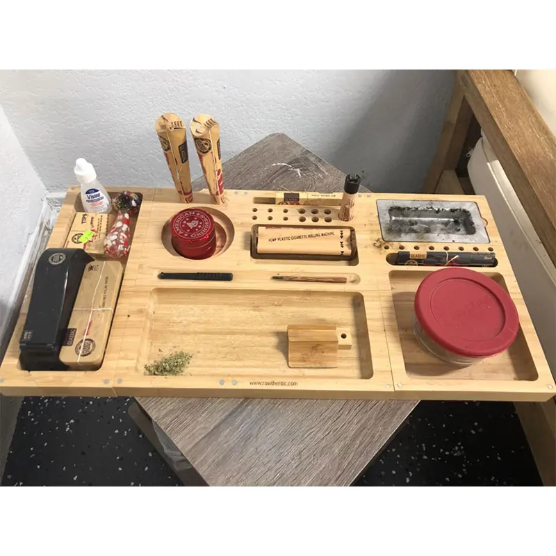 

Bamboo Wooden Magnet Rolling Trays Foldable Multipurpose Storage Plate Rolling Joint Paper Tray Tool