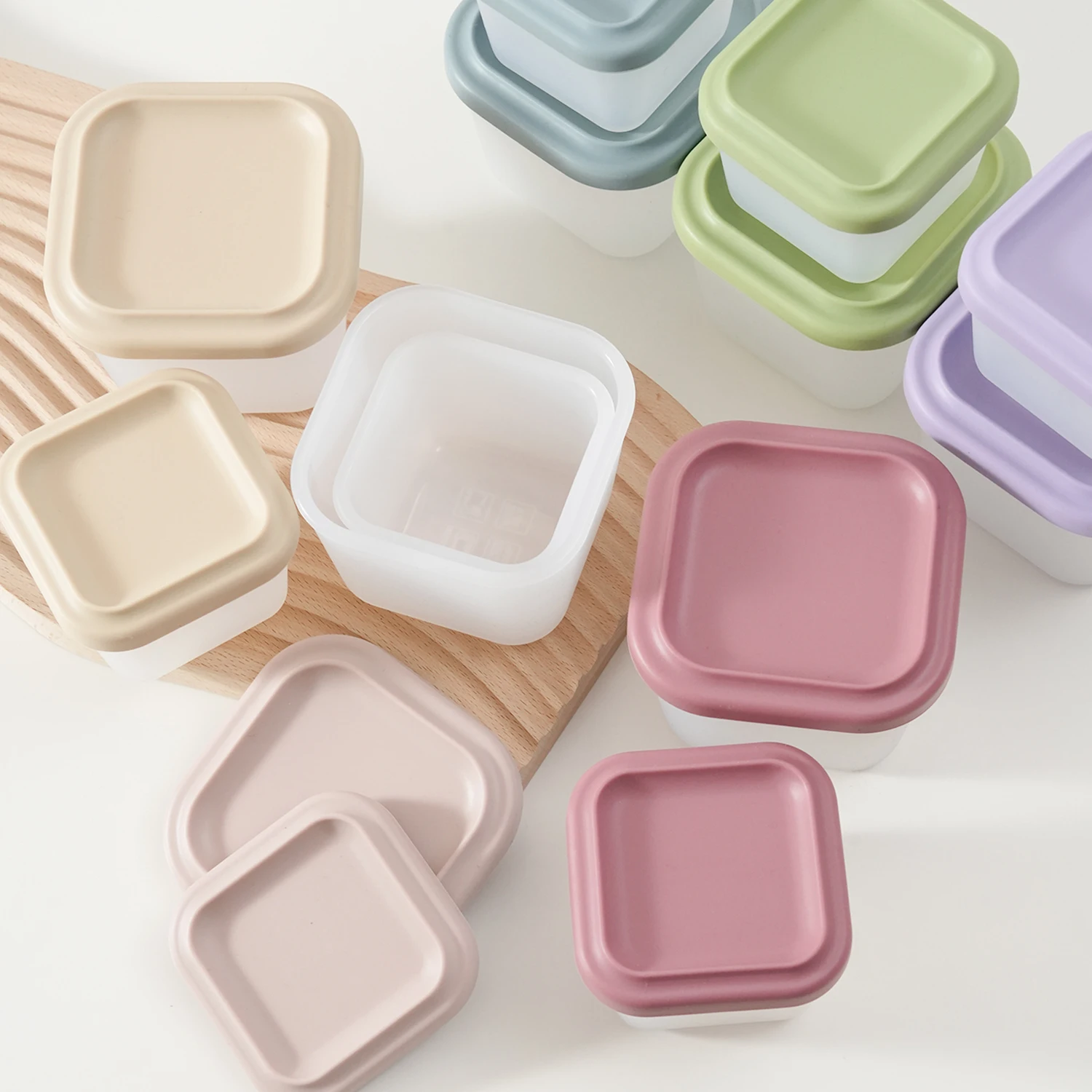 2PCS Square Silicone Food Container With Cover Toddler Self Feeding Storage Box Portable Infant Solid Food  Dining Tableware