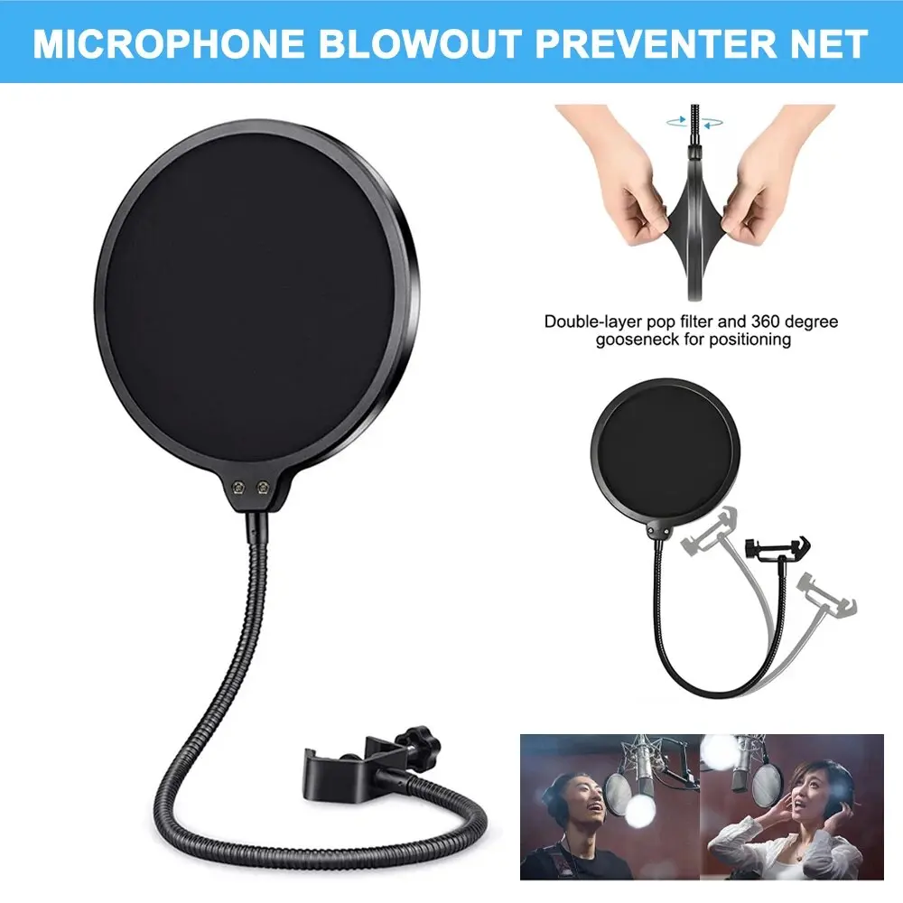 

Microphone Pop Filter Studio Recording Double Layer Pop Sound Filter Flexible Microphone Wind Screen for Blue Mic Accessories