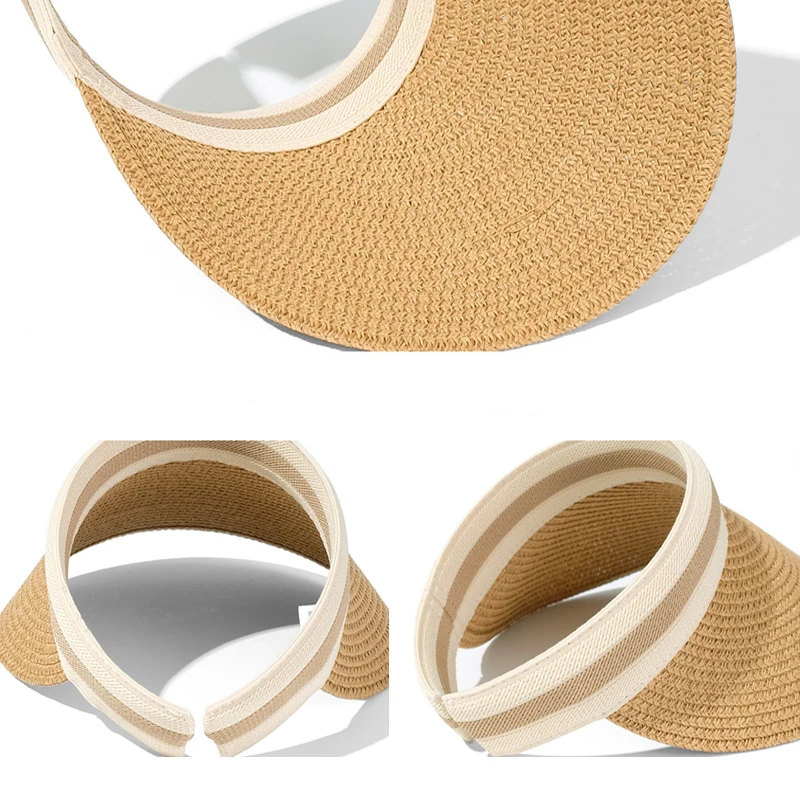 Summer Empty Top Straw Hat for Women Girls Long Brim UV Protection Sunscreen Visors Cap Female Outdoor Beach Handmade Sun Hats