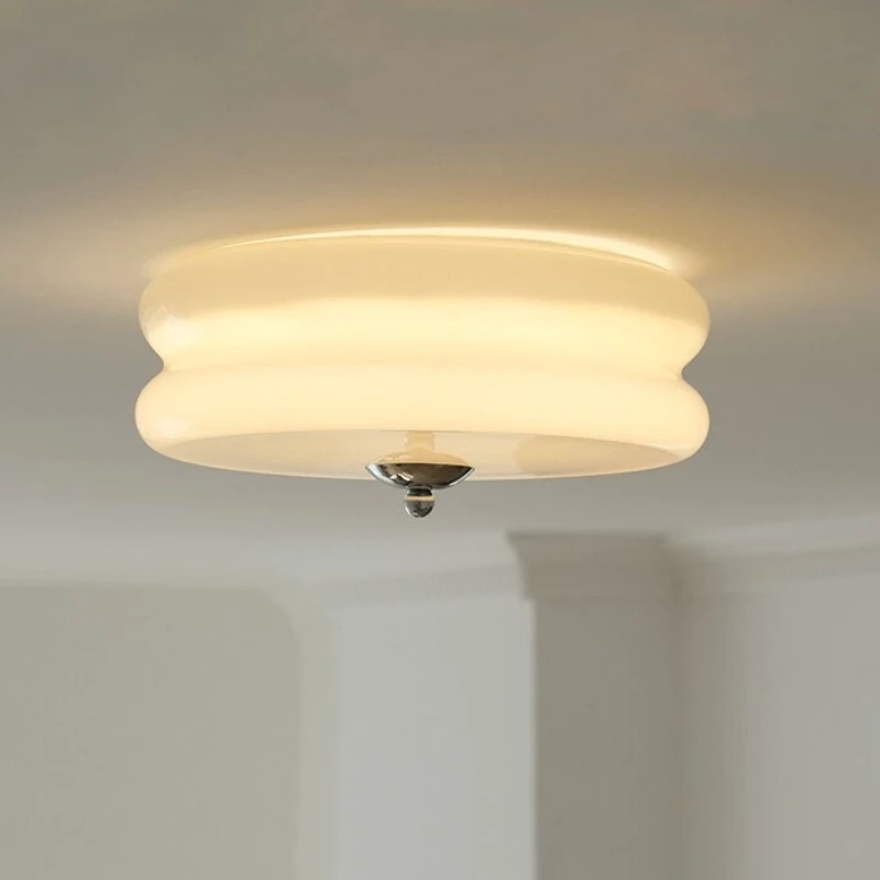 Milky White Glass Ceiling Lamps Glass Egg Tart Light Minimalist Nordic Cream Style Living Room Corridor Bedroom Ceiling Lights