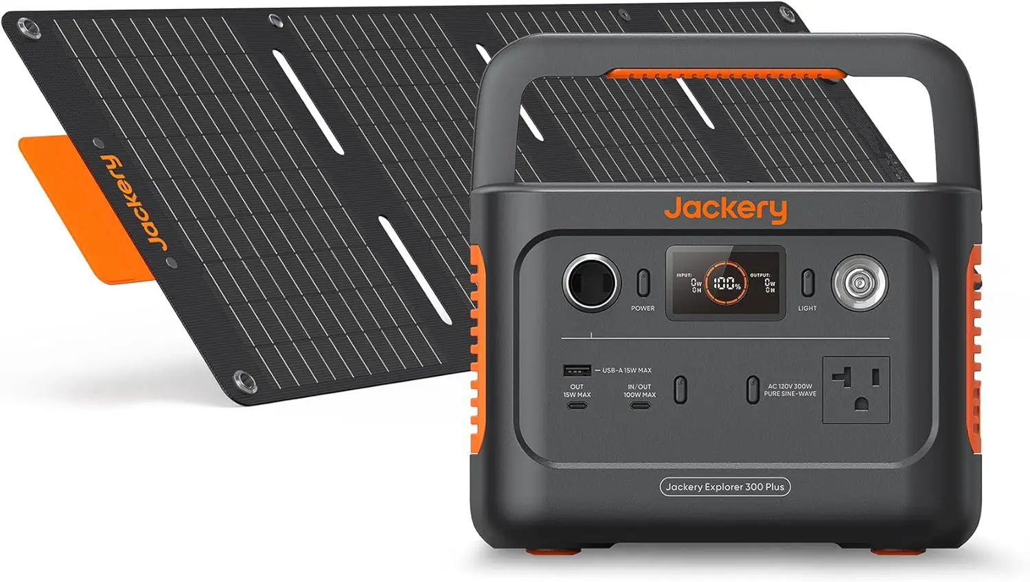 Jackery Solar Generator 300 Plus Portable Power Station with 40W Book-sized Solar Panel, 288Wh Backup LiFePO4 Battery, 300W AC O