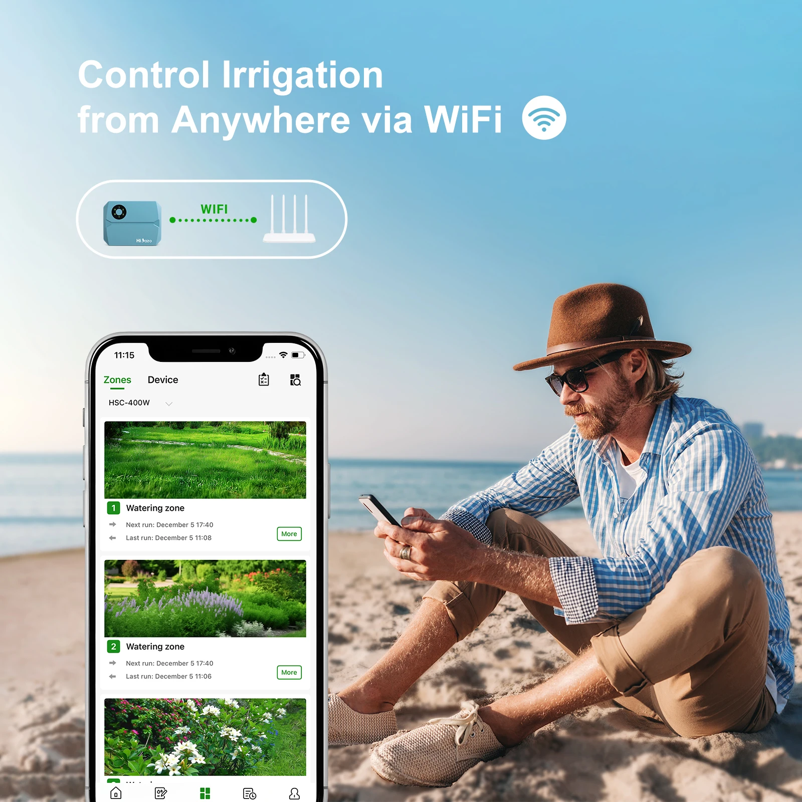 HiOazo HSC-400W WiFi Smart Sprinkler Controller with Water Hammer Protection 4 Zone Irrigation Controller for Lawn,Garden,Courty
