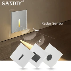 SANDIY Stair Radar Light Recessed Wall Lamp Motion Sensor Step Spotlights Indoor Staircase Nightlight for Corridor Bedroom White