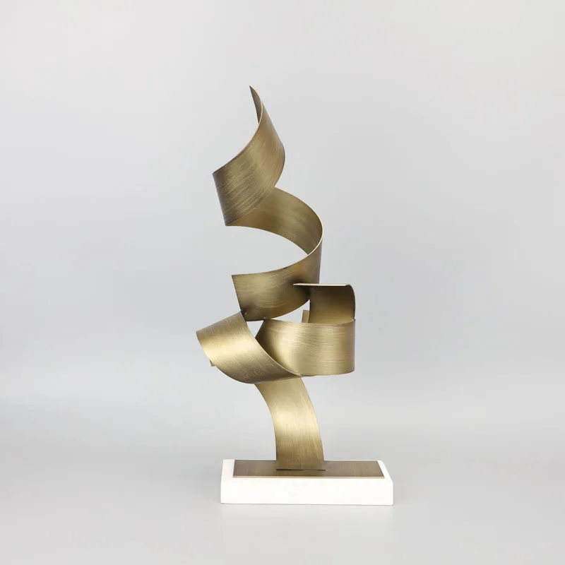 Creative Marble Base Metal Ribbon Geometry Crafts Sculpture Ornaments Home Room Table Aesthetics Twist Statue Desk Decoration