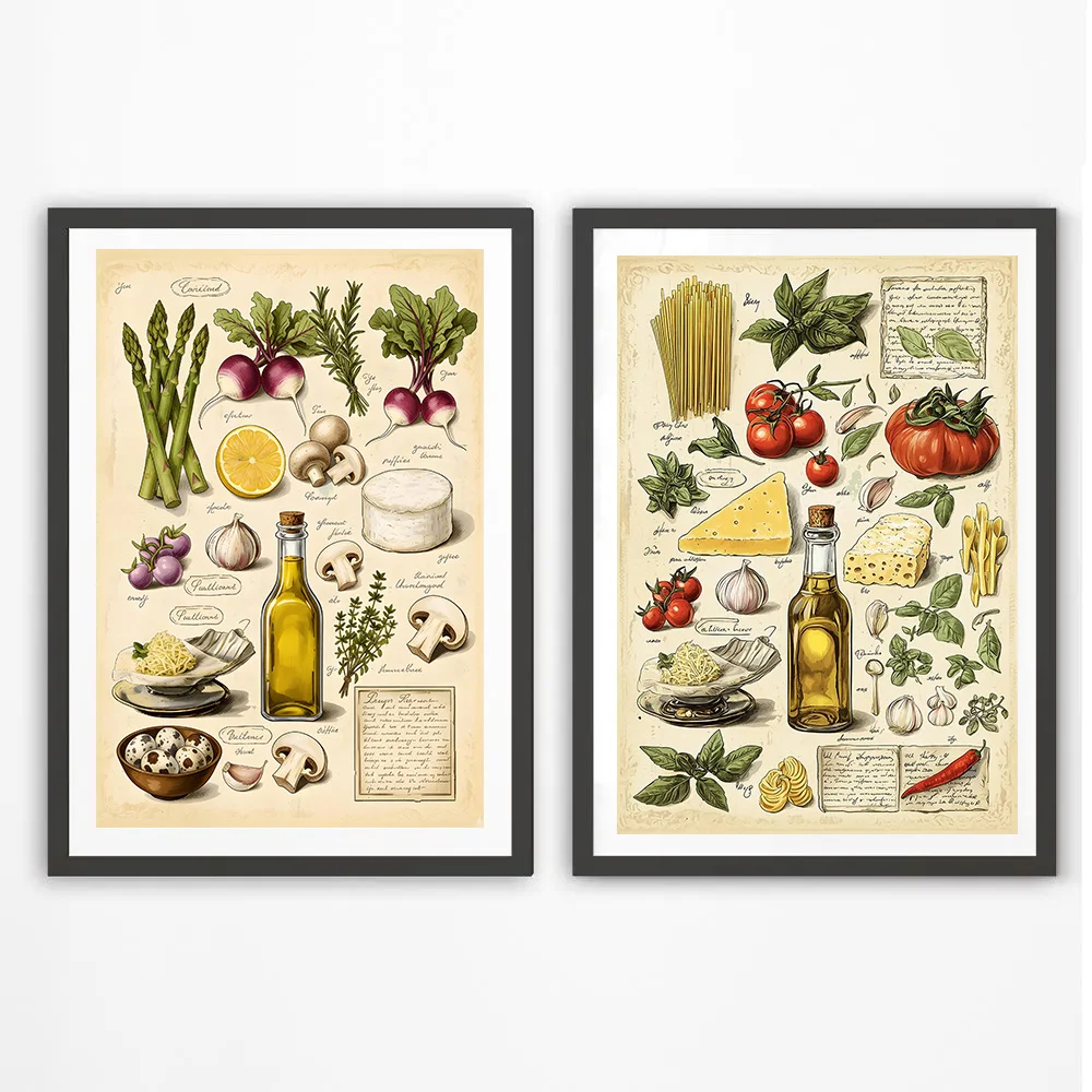 Ingredientes para Pasta, Frascos de Especias de Cocina, Pósters, Imágenes Retro, Pinturas en Lienzo, Decoraciones para el Hogar, la Cocina y la Sala de Estar