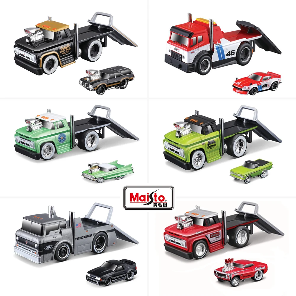 Maisto Muscle Machines 1:64 Ford Mustang Chevrolet JDM Datsun Alloy Car Model Toy Muscle Car Transport Trailer Christmas Gift