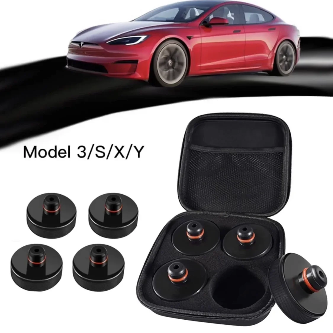 4Pcs Car Rubber Lifting Jack Pad Adapter Tool Chassis W/ Storage Case Suitable For Tesla Model 3 Model S Model X Car Accessories