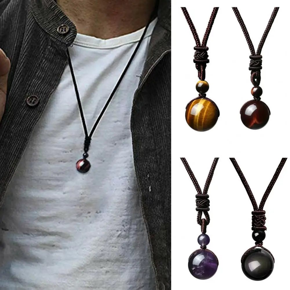 Vintage Necklace Pendant Rope Man Necklace Natural Round Stone Beads Necklace Men Jewelry on the Neck