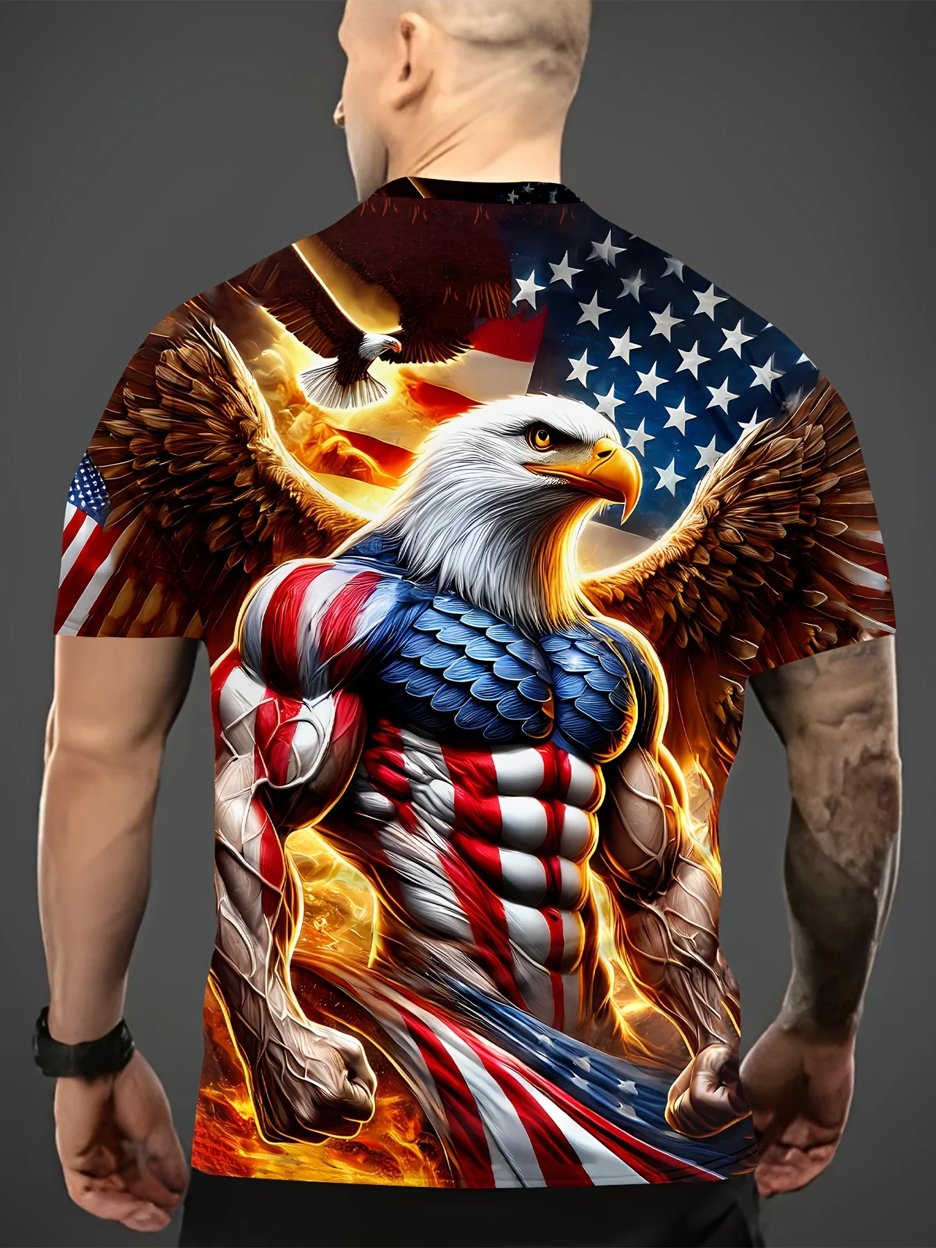 

2025 модные мужские футболки Eagle Muscle с круглым вырезом, повседневные топы с короткими рукавами, уличная футболка с 3D принтом животных, 6XL, мужская одежда