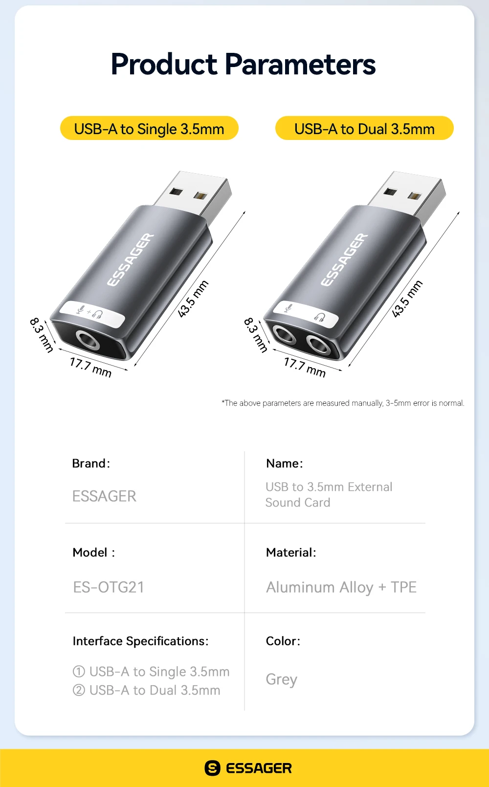 Essager USB-Soundkarte, externe Mini-Soundkarte, USB auf 3,5 mm Schnittstelle, Stereo-Audio-Adapter für PS4, PS5, Switch, Laptop-Headset – Detail 10