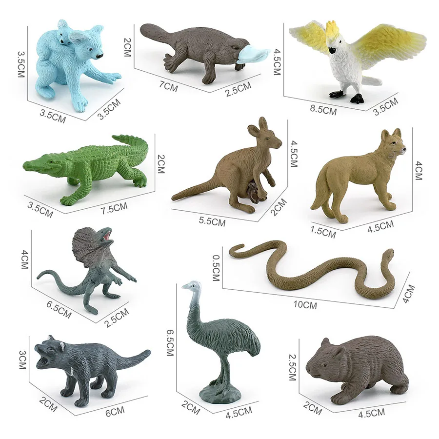 11Pcs Mini Australian Animals Figures Koala Platypus Kangaroo Wombat PVC Figurine Educational Toy For Children