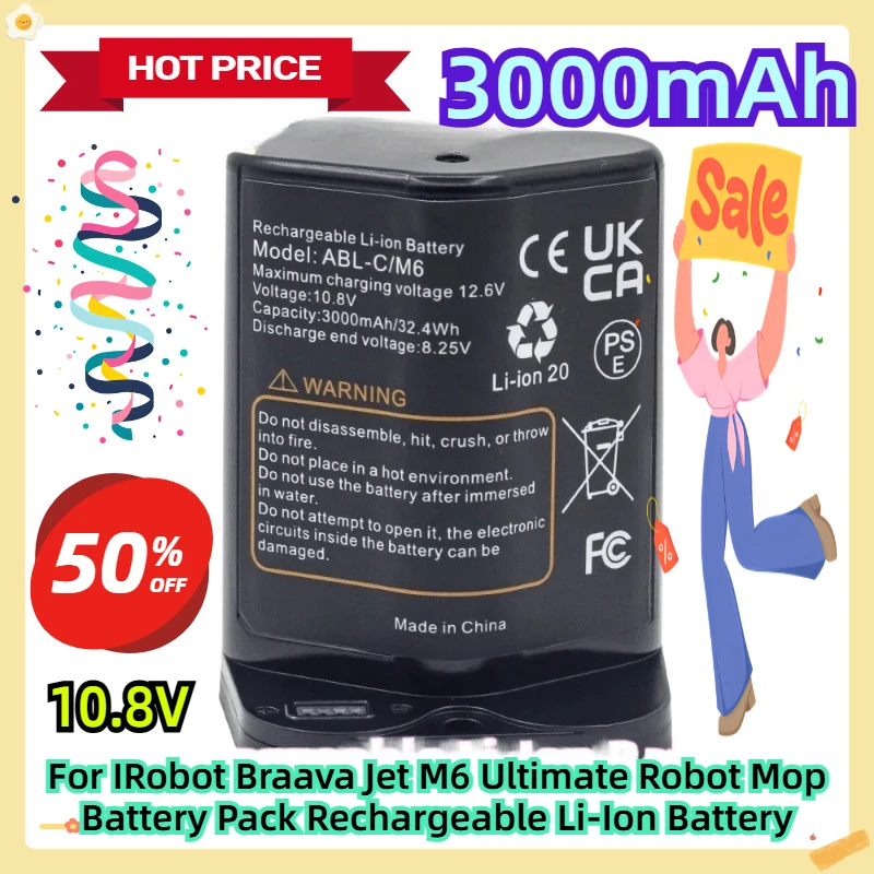 

Для IRobot Braava Jet M6 Ultimate Robot Mop аккумуляторная батарея литий-ионная аккумуляторная батарея 10,8 В 3000 мАч