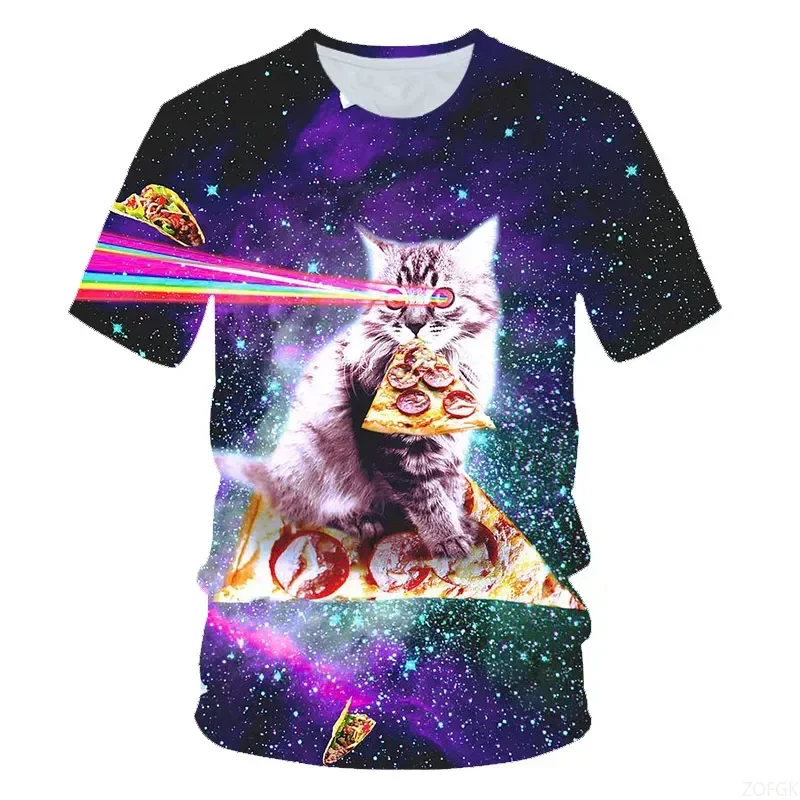 

Summer 3D Fun Cat Printed T-shirt Summer Fashion Round Neck Loose Men's and Women's Short Sleeves