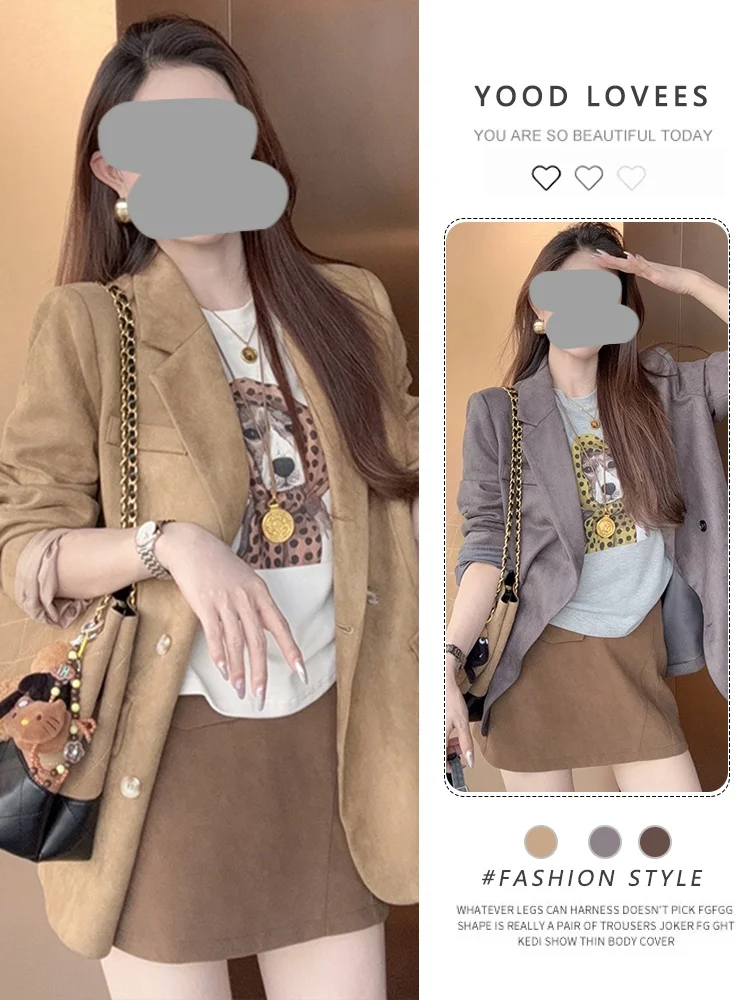 

Elegant Lazy Style Women's Suit Jacket Spring Autumn New High-End Feel Trendy Commute Loose Fit Splicing Long Sleeve Button