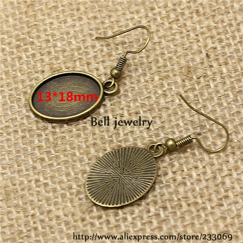 30pc13*18mm Antique Bronze Alloy Oval  Dangle Earrings Hooks Cabochon Base Setting DIY Jewelry Findings Making Fittings