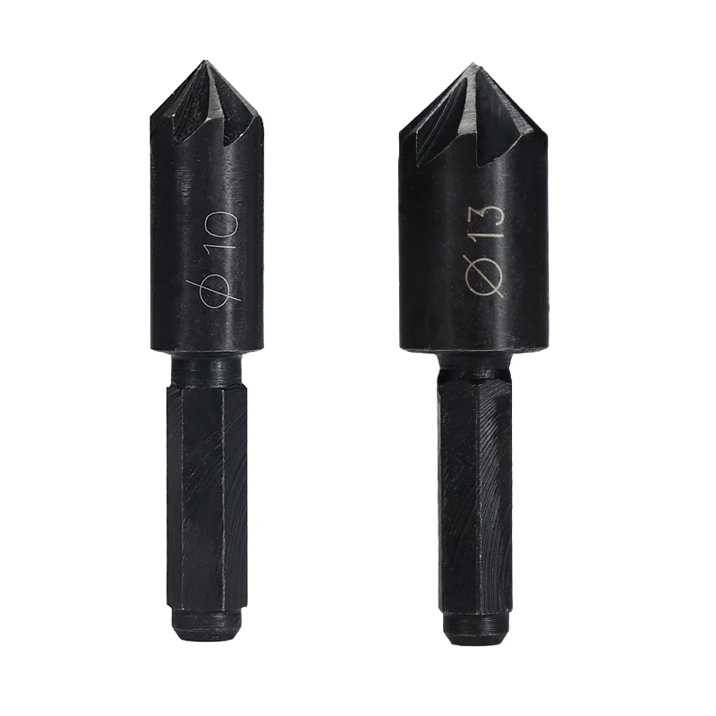 CMCP Chamfering Drill 2pcs 10/13mm 7 Flute Countersink Drill Bit 1/4\'\' Hex Shank Carbon Steel Wood Metal Hole Cutter Drill