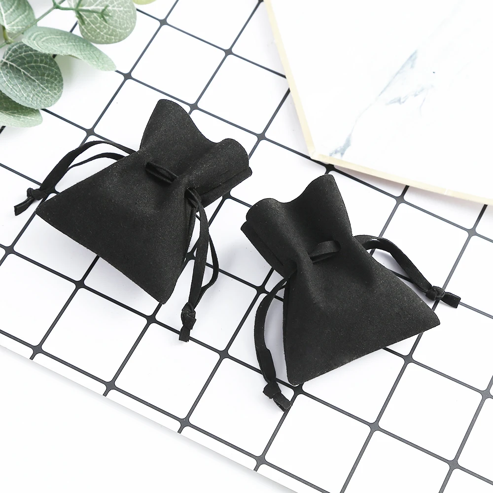 Dropshipping Microfiber Drawstring Pouches Packaging Ring Earrings Gift Bags Ultrafine Fiber Fabric Jewelry Storage Pouch Black